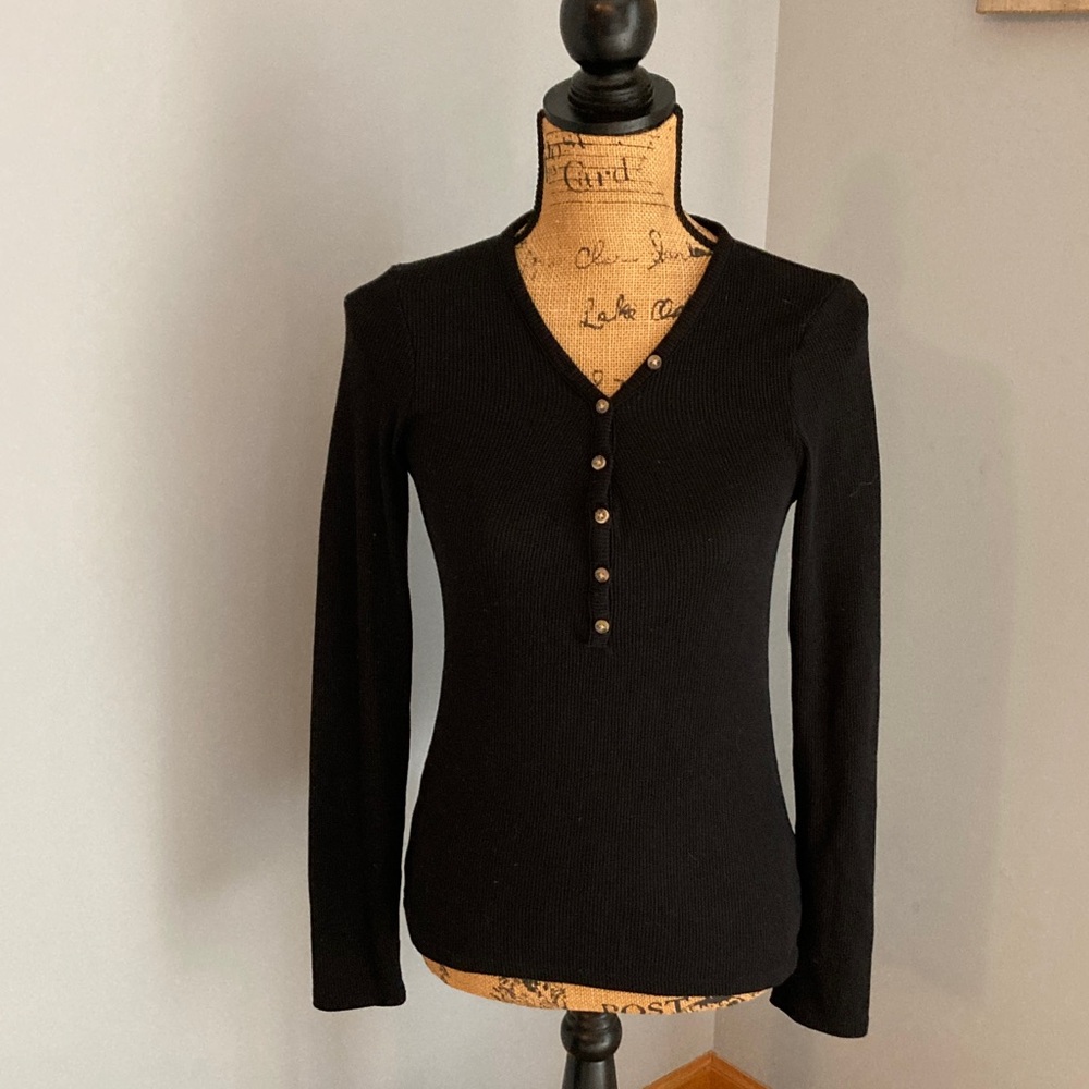 NWOT American Eagle Outfitters Black Ribbed Henley Long-Sleeve Top